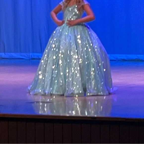 Tiffany Princess aqua sequin pageant gown